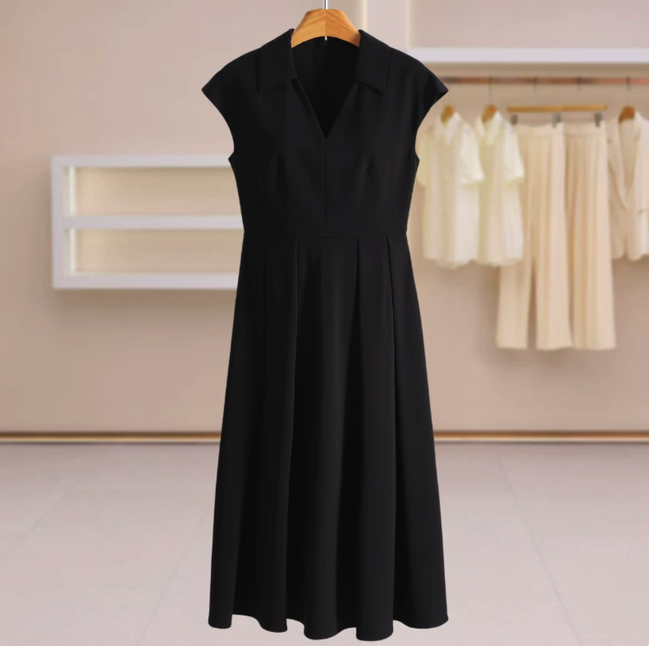  Sleeveless Pleated Collared Dress