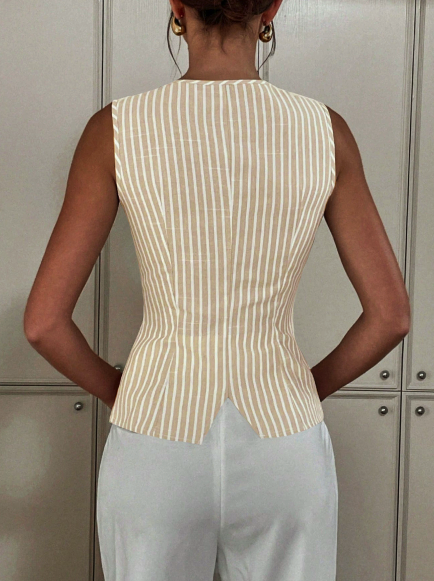 Cotton Blend Striped Sleeveless Vest