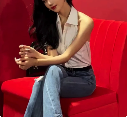 Collared Sleeveless Knotted Cropped Blouse