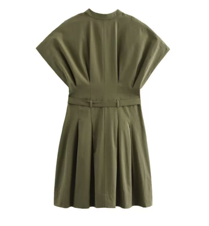 Belted V-Neck Short Sleeve Ruffle Dress