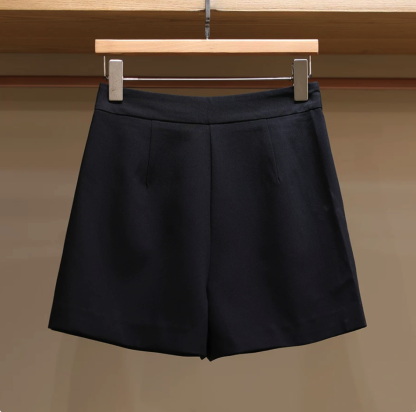 Faux Denim Belted Pleated Shorts