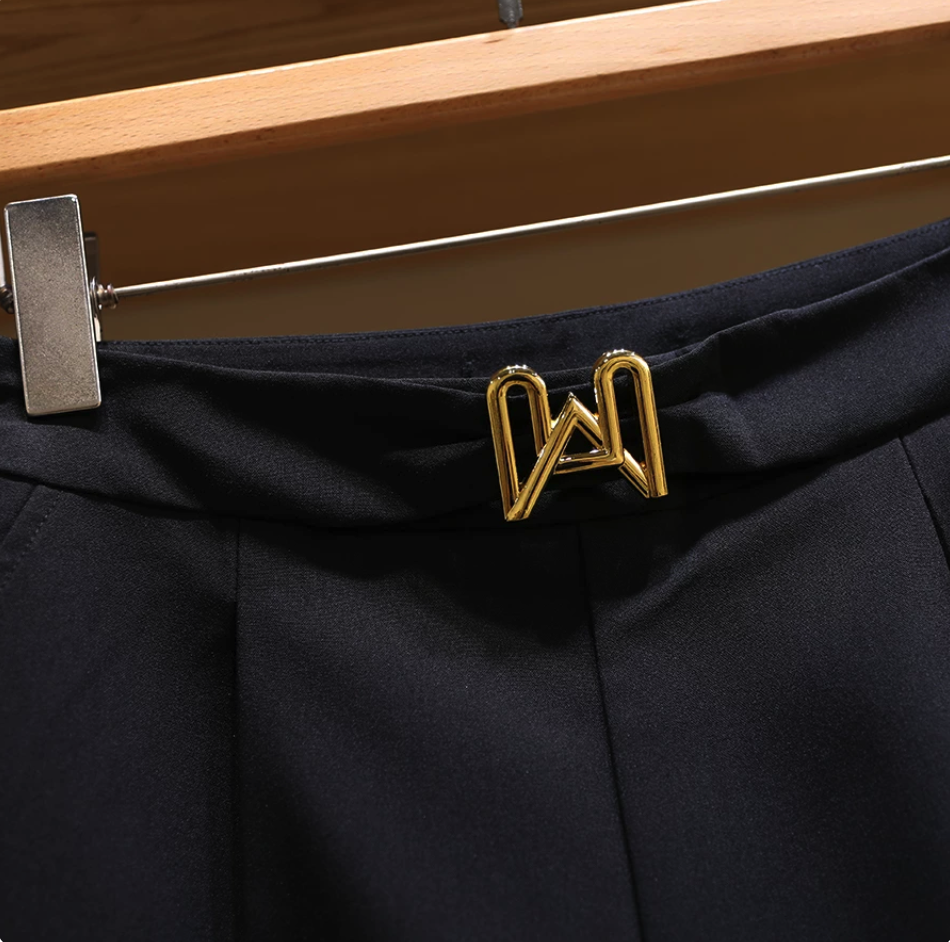 Faux Denim Belted Pleated Shorts