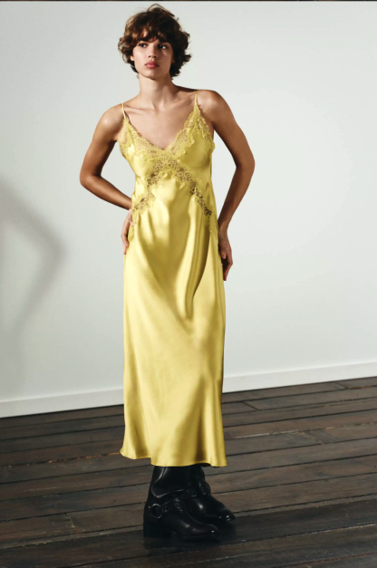 Lace Overlay Satin Maxi Dress