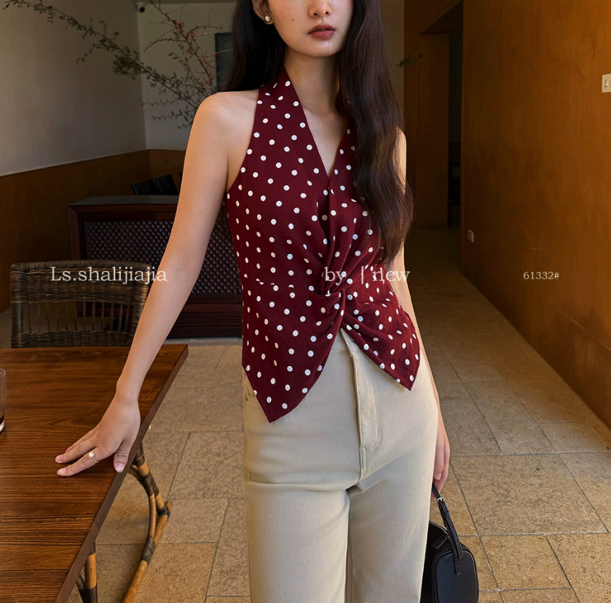 Polka Dot Tie Waist Top