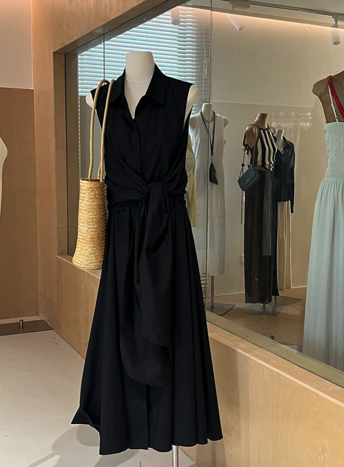 Sleeveless Tie-Waist Shirt Dress