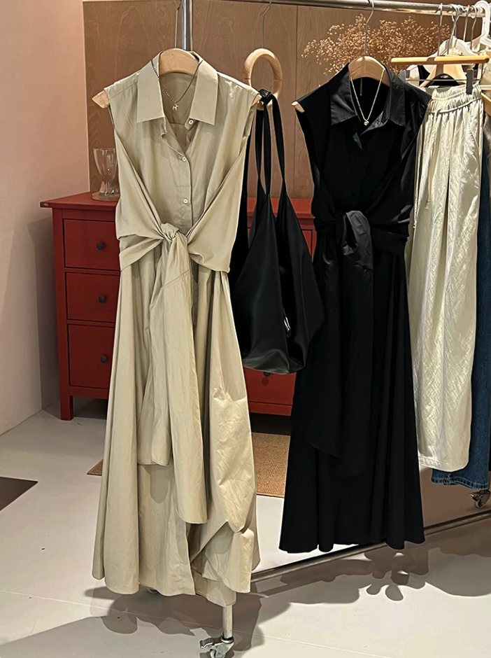 Sleeveless Tie-Waist Shirt Dress