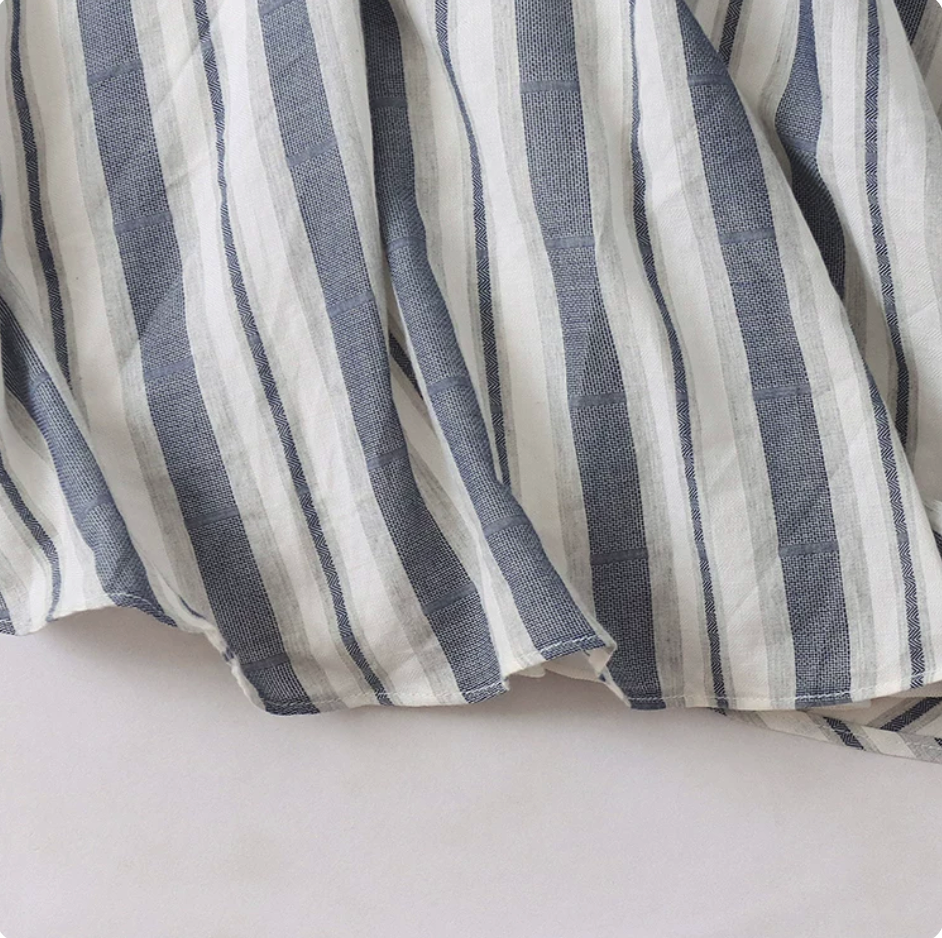 Lace Trim Square Neck Striped Midi Dress