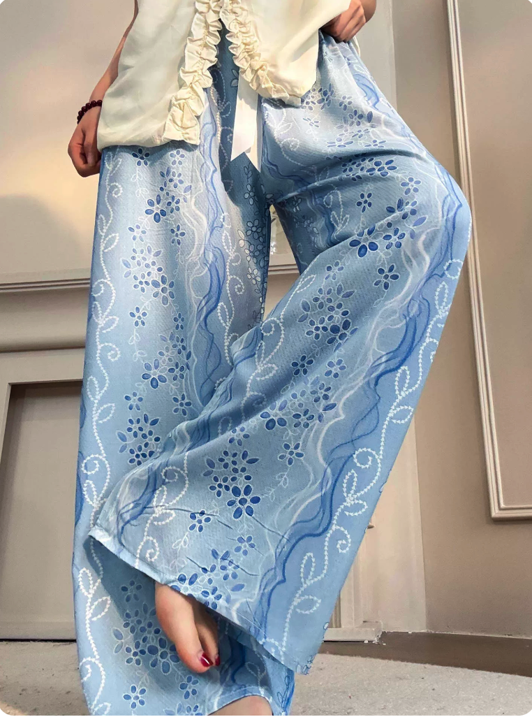 3D Floral Striped Elastic Cuffed Jogger Pants