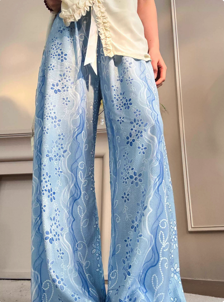 3D Floral Striped Elastic Cuffed Jogger Pants