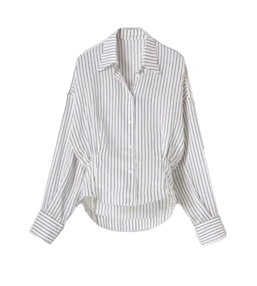 Striped Lace Panel Cotton Linen Blouse