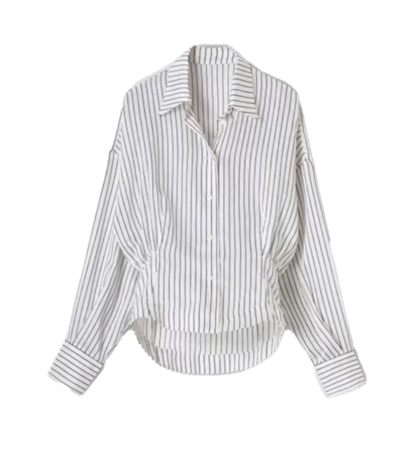 Striped Lace Panel Cotton Linen Blouse