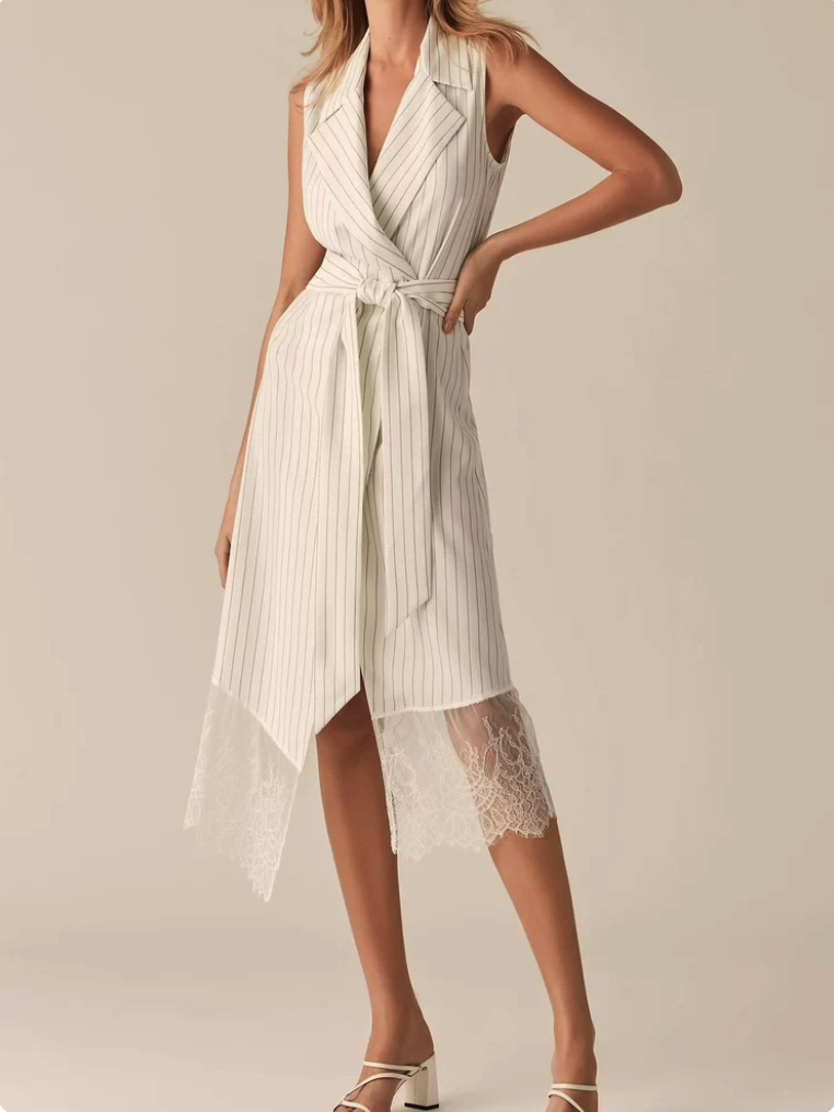 Sleeveless Belted Pleated Blazer Dress