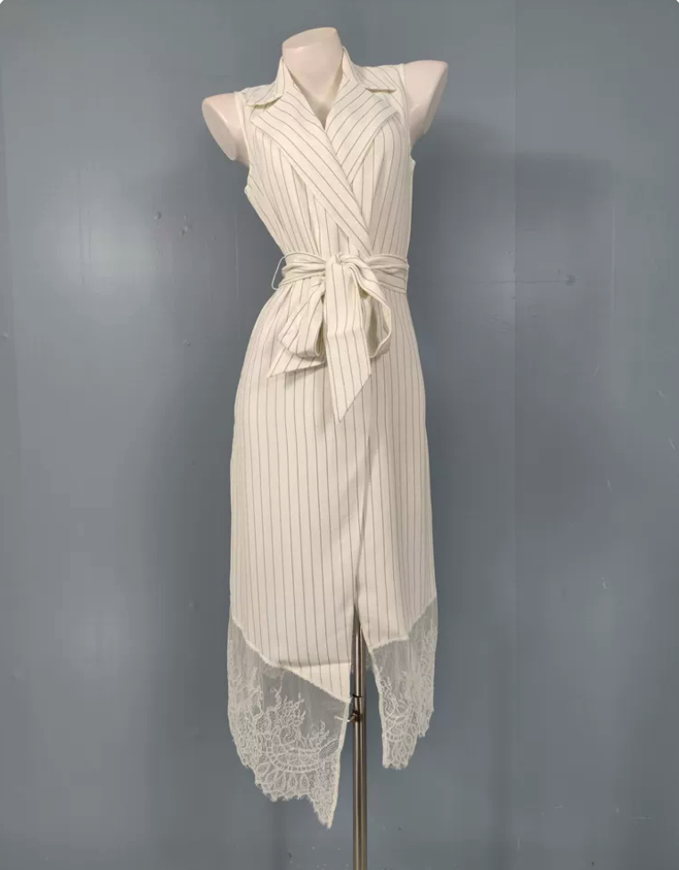Sleeveless Belted Pleated Blazer Dress