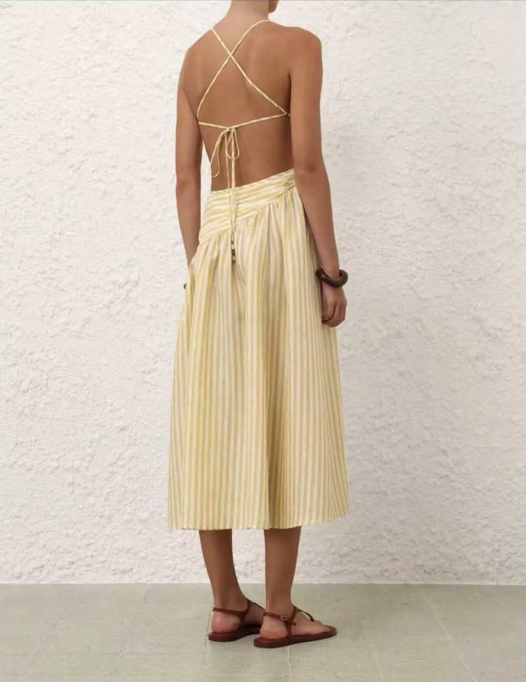 Striped Cut-Out Asymmetric Cami Maxi Dress