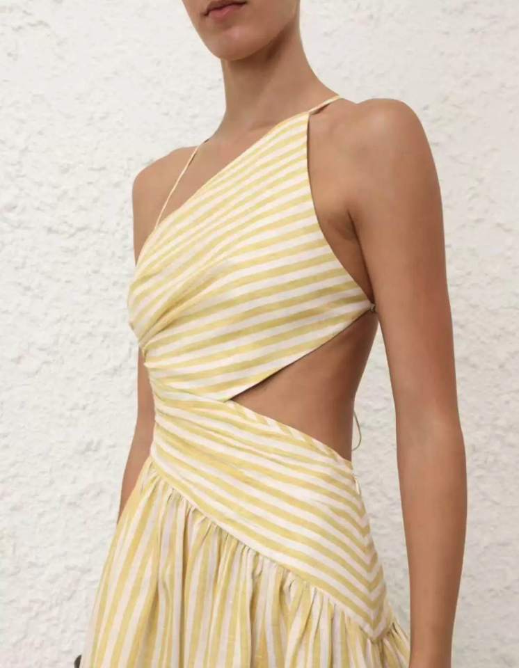 Striped Cut-Out Asymmetric Cami Maxi Dress