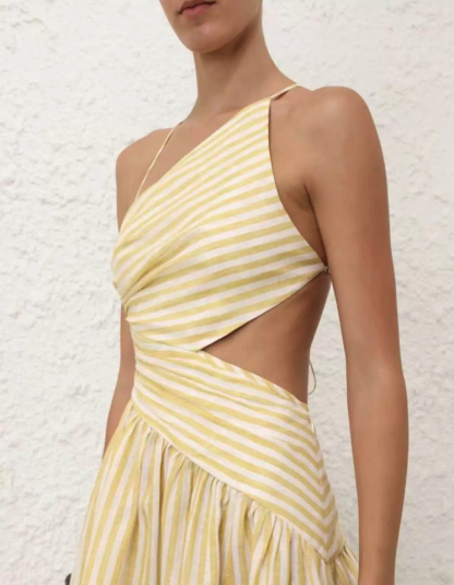 Striped Cut-Out Asymmetric Cami Maxi Dress