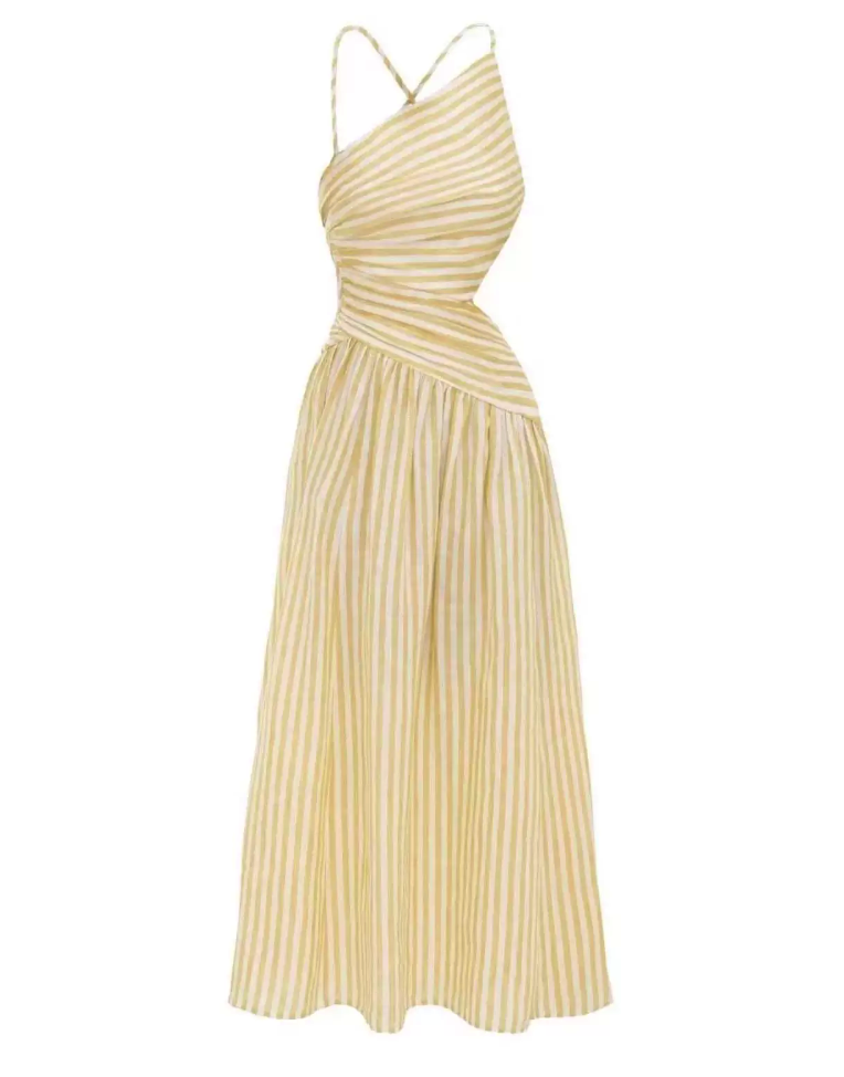 Striped Cut-Out Asymmetric Cami Maxi Dress