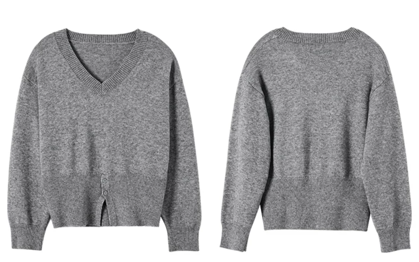 Button‑Trim Hem Knit Top