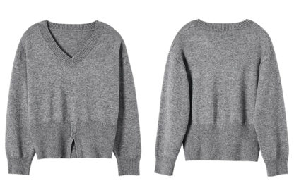 Button‑Trim Hem Knit Top