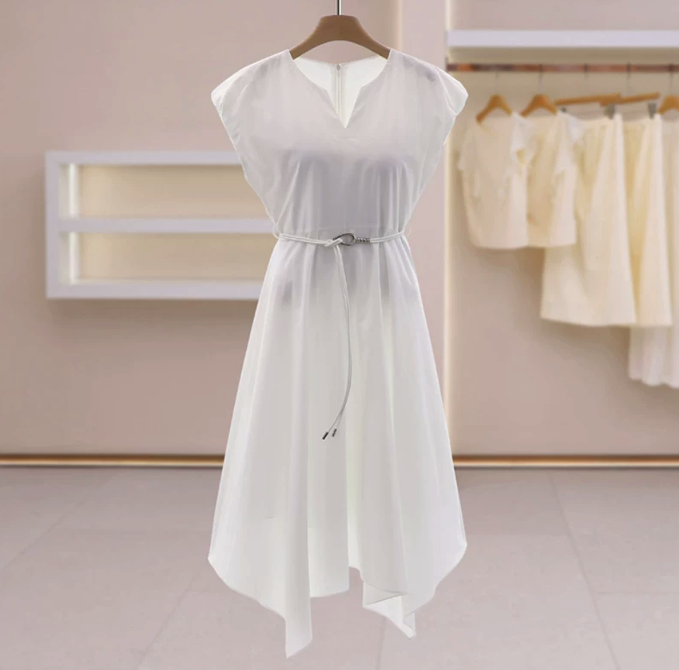 Wool Blend Metal Detail Belted Knit Dress
