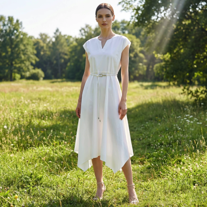 Wool Blend Metal Detail Belted Knit Dress