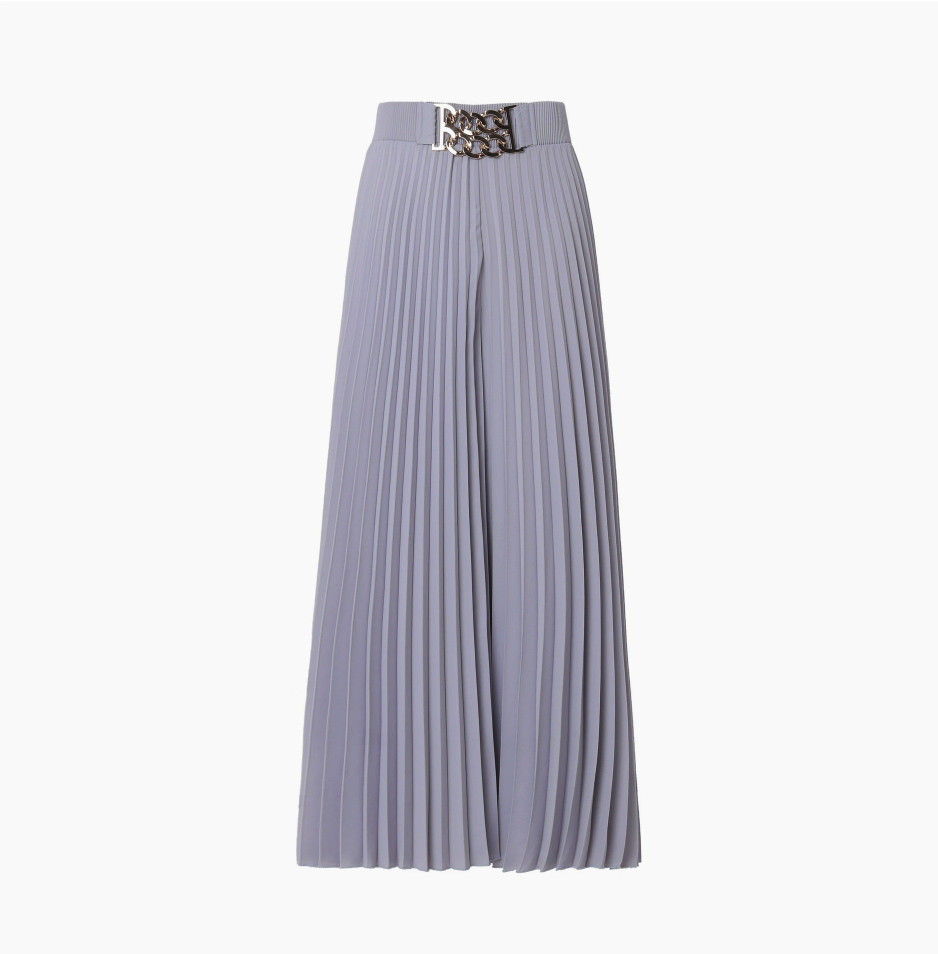 Metal Chain Buckle Pleated Wide Leg Pants