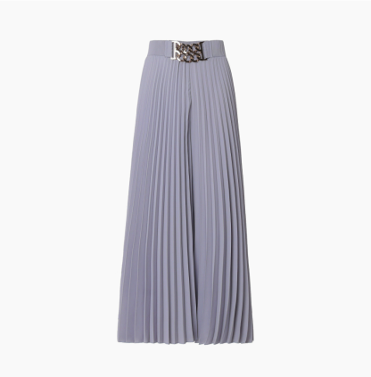 Metal Chain Buckle Pleated Wide Leg Pants