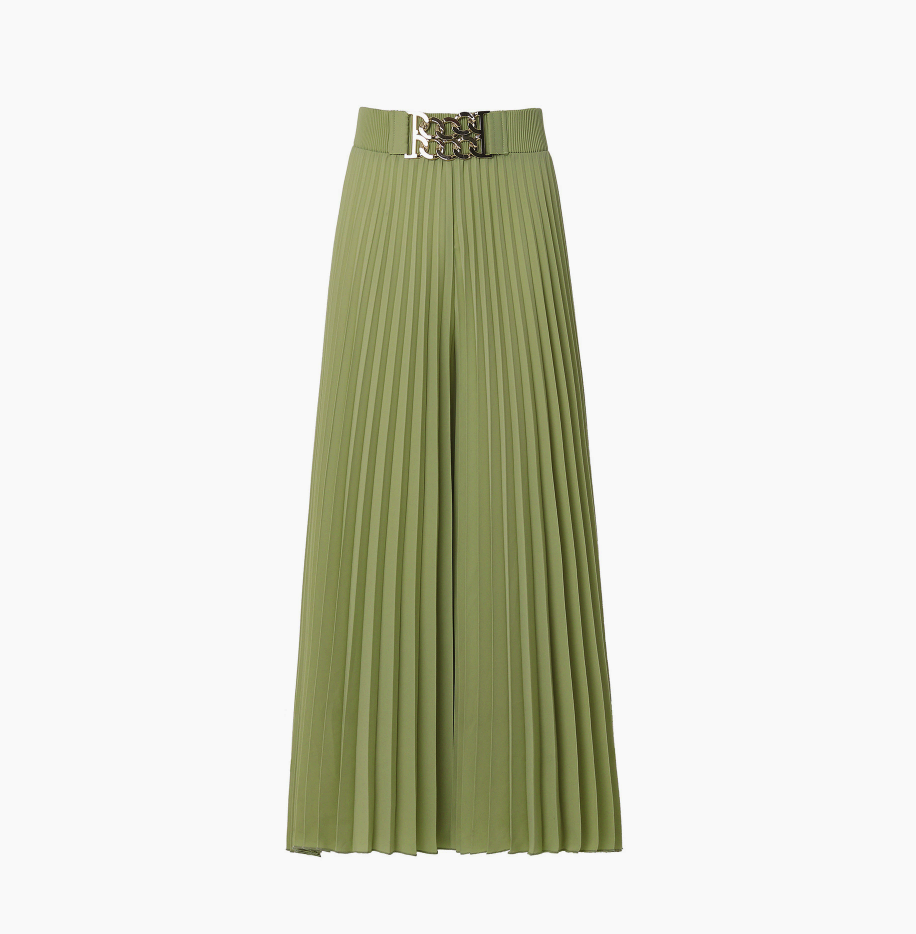 Metal Chain Buckle Pleated Wide Leg Pants