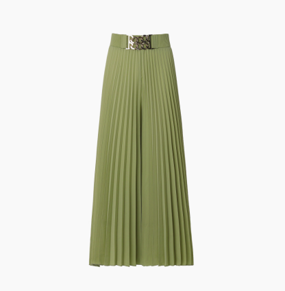Metal Chain Buckle Pleated Wide Leg Pants
