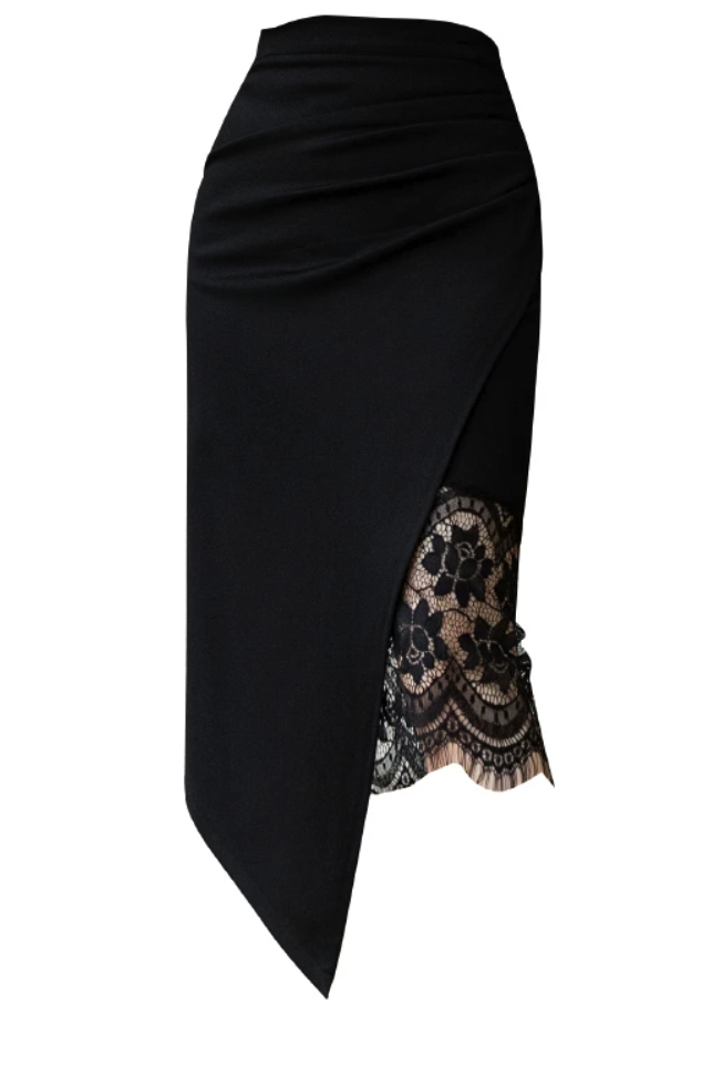 Suede Effect Lace-Slit Midi Skirt Set