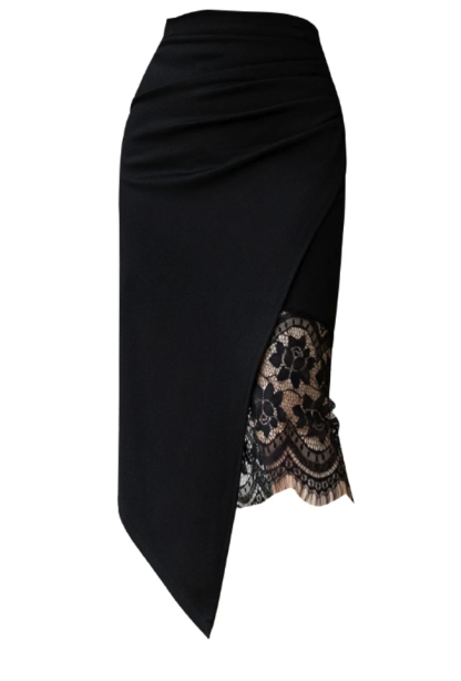 Suede Effect Lace-Slit Midi Skirt Set