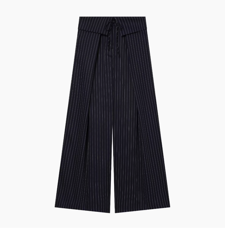 Fold‑Over Striped Wide Leg Pants