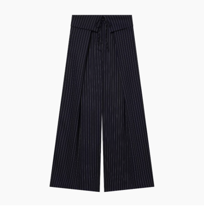 Fold‑Over Striped Wide Leg Pants