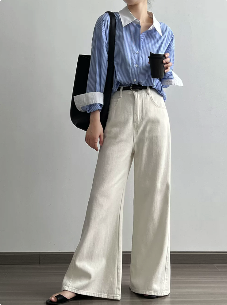 Contrast Piping Bow Neck Striped Blouse