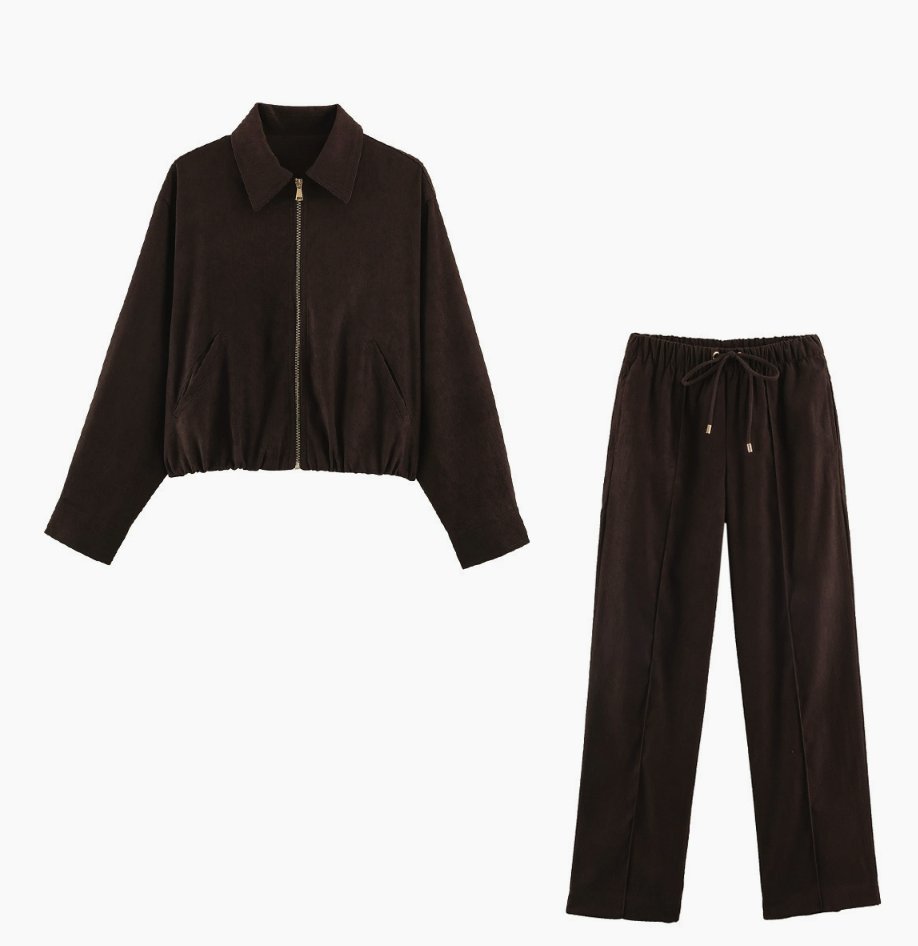 Casual Zip‑Hem Contrast Lining Co‑ord Set