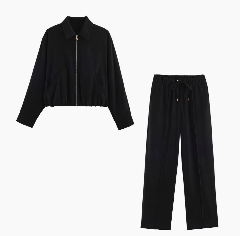 Casual Zip‑Hem Contrast Lining Co‑ord Set