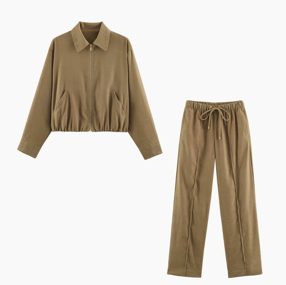 Casual Zip‑Hem Contrast Lining Co‑ord Set