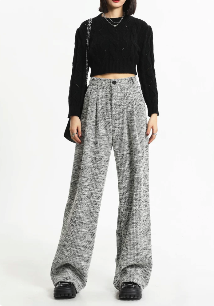 Tweed Wide Leg Dress Pants