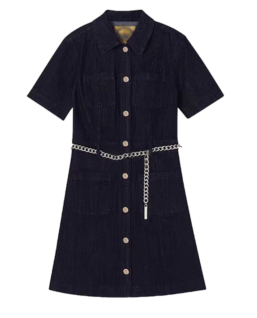  Short‑Sleeve Denim Flare Dress