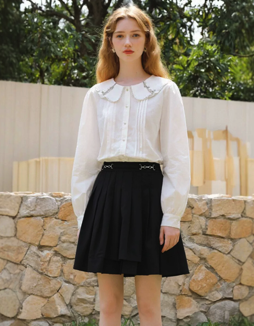 Buckle Detail Pleated Midi Skirt