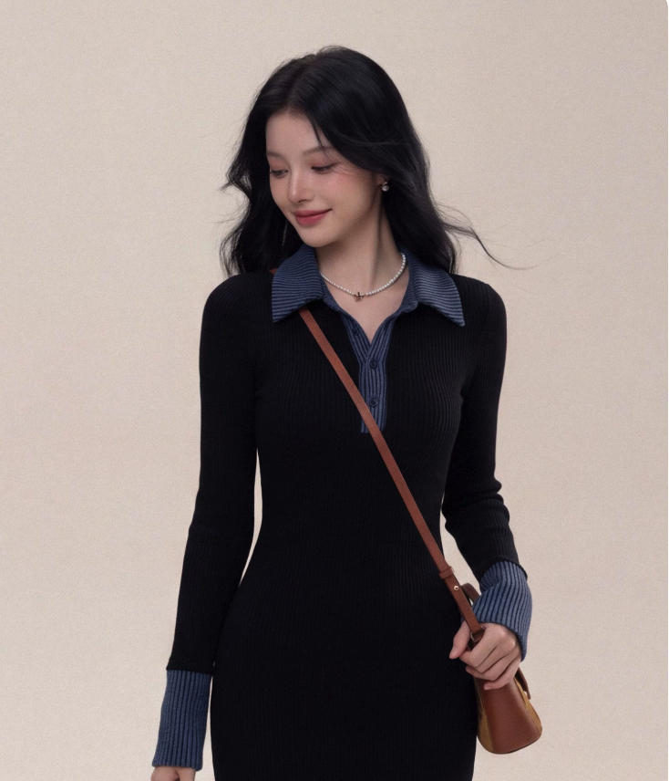 Denim Collar Knit Dress