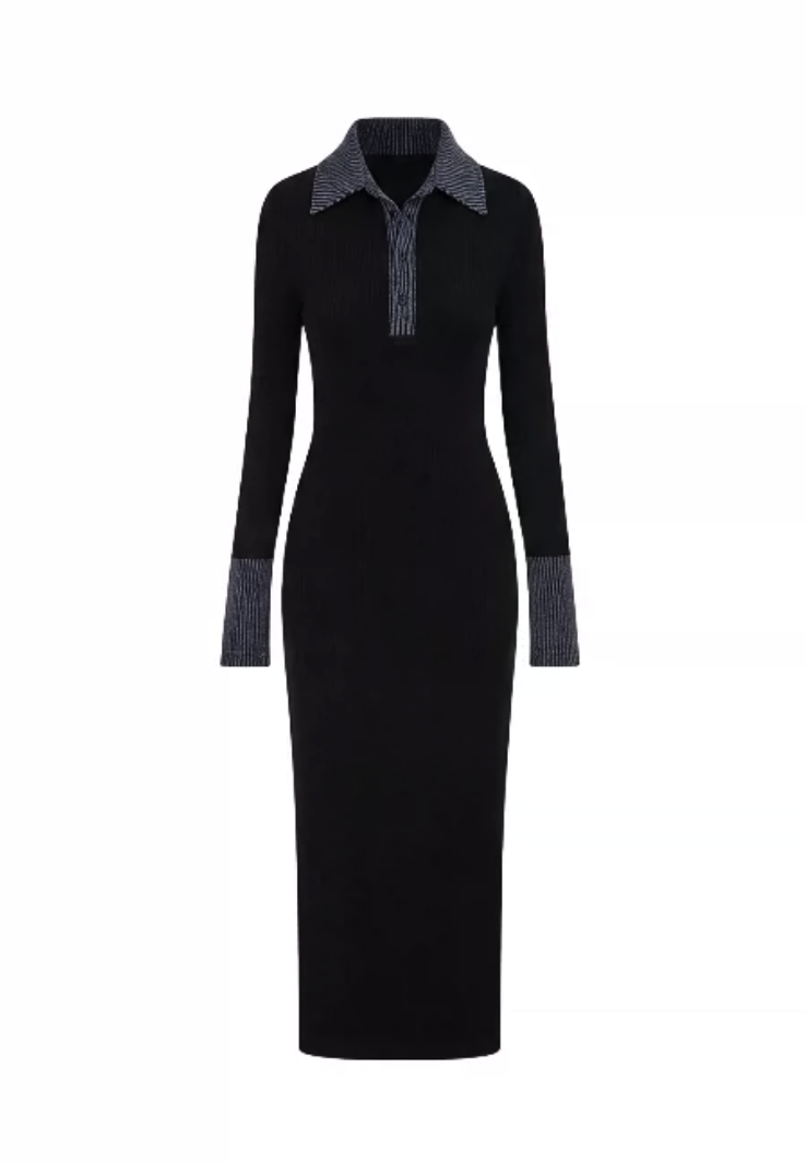 Denim Collar Knit Dress