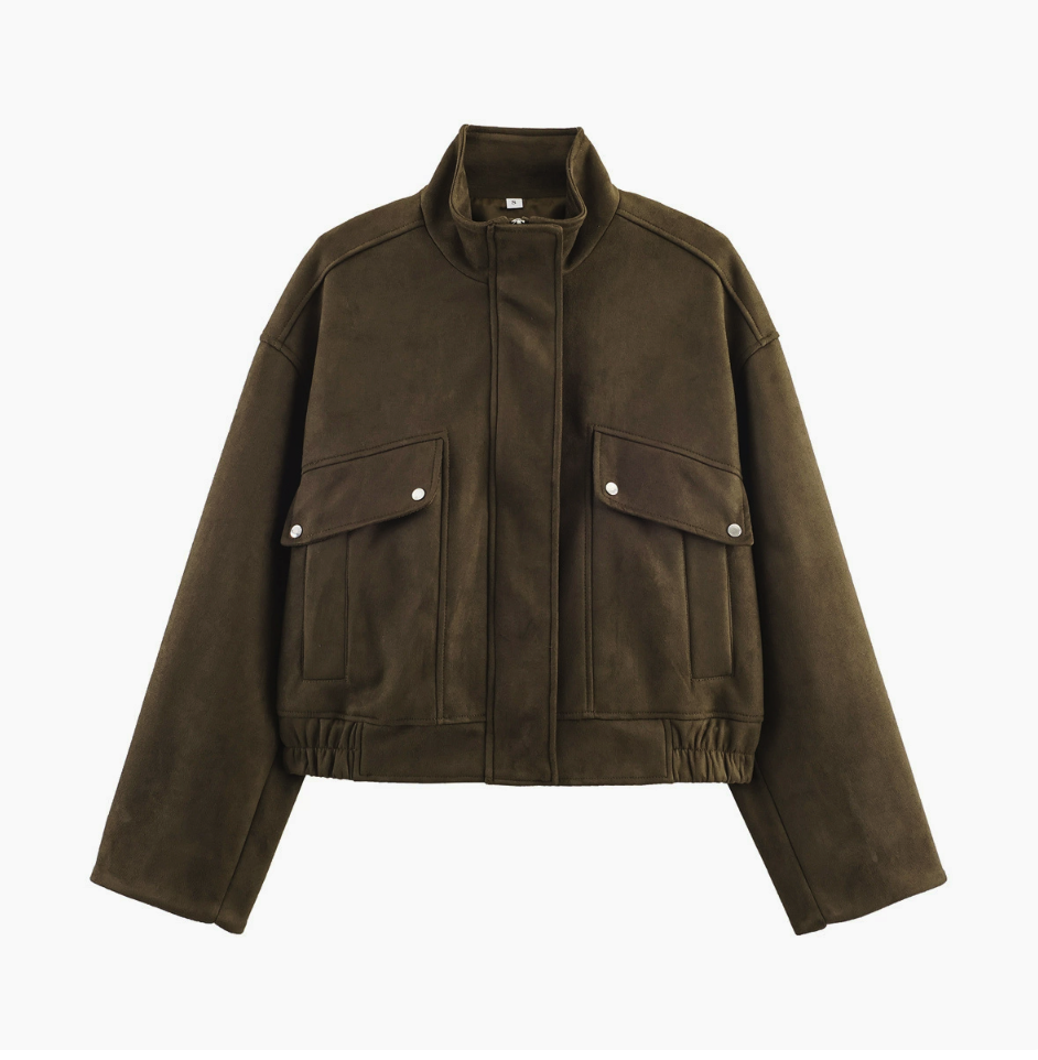 Stand Collar Elastic Hem Cropped Coat