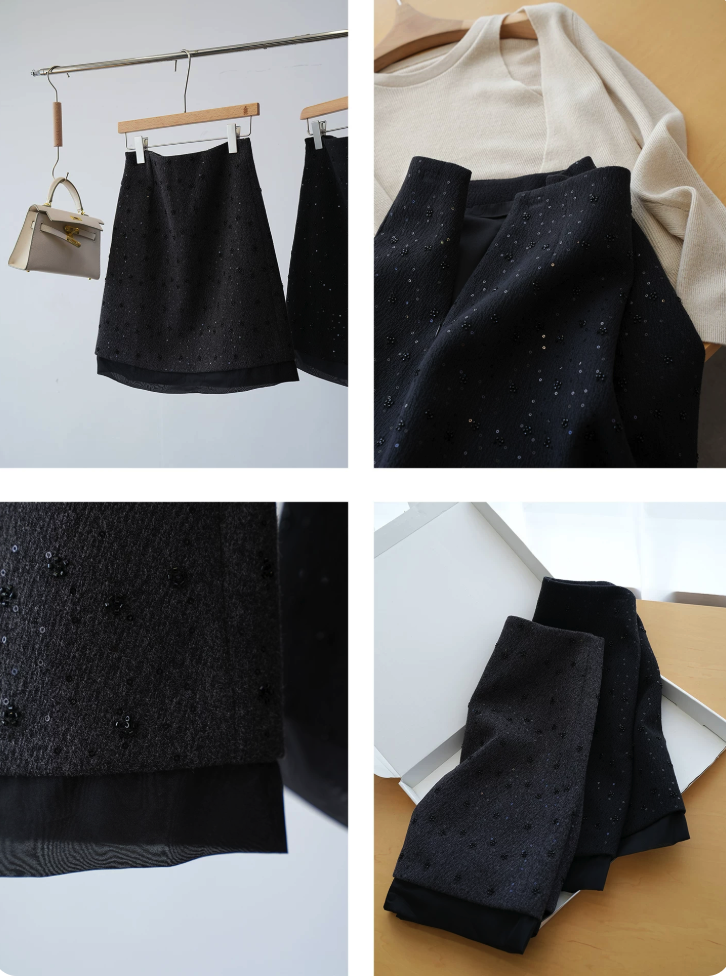 Heavy Beaded Wool Modal Woolen Skirt