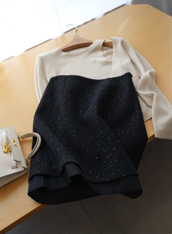Heavy Beaded Wool Modal Woolen Skirt