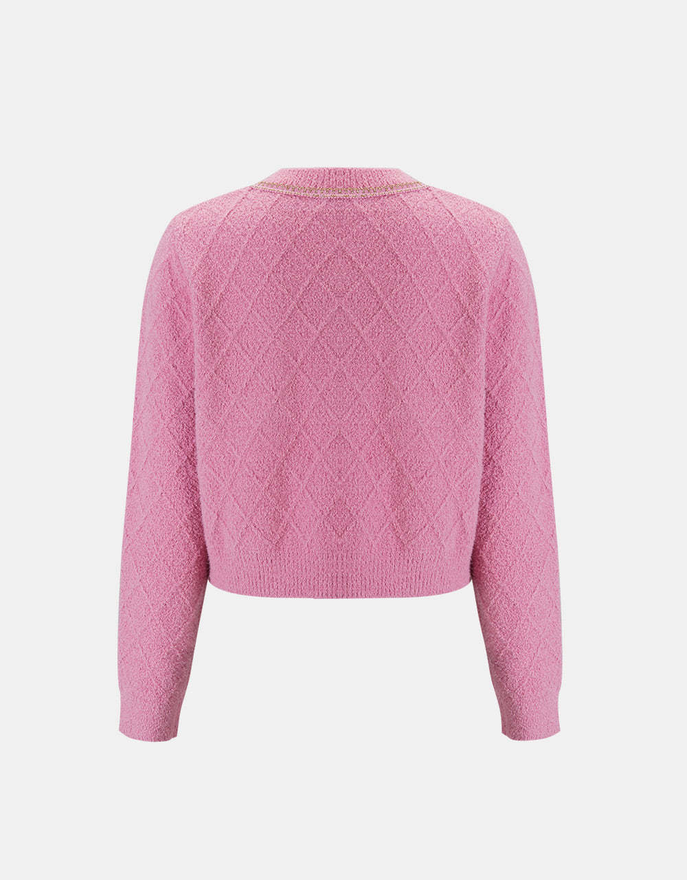 Fluffy Contrast Trim Faux Pearl Button Cardigan