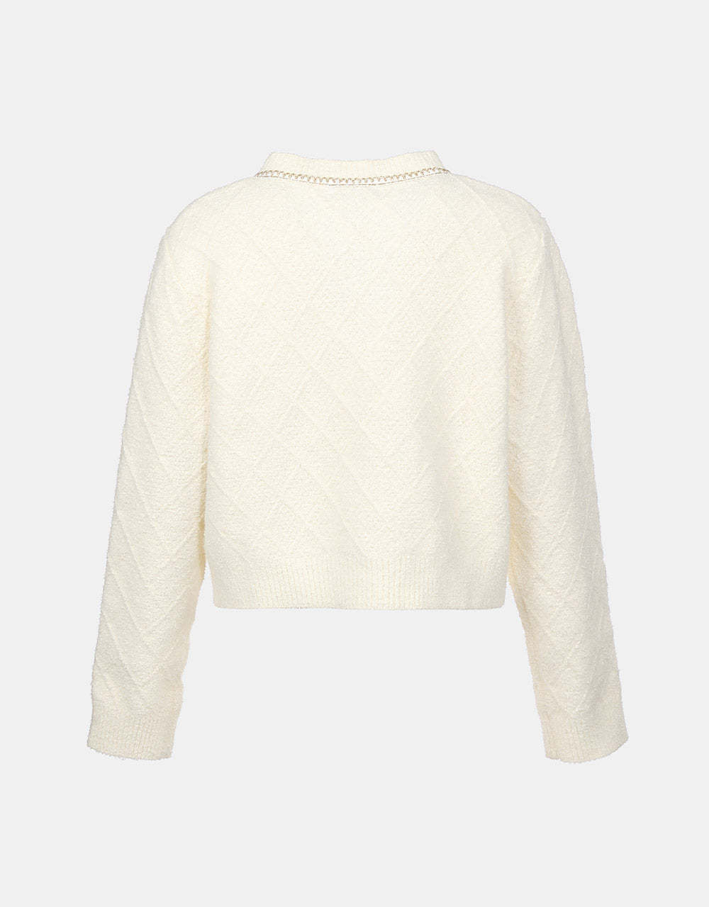 Fluffy Contrast Trim Faux Pearl Button Cardigan