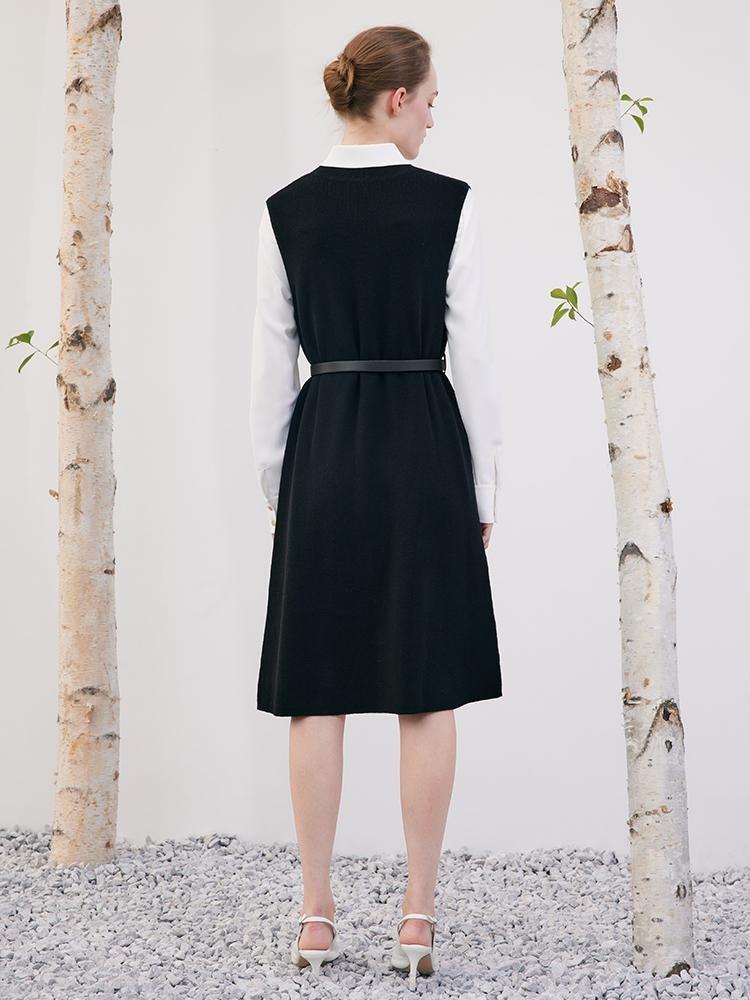 Black Vest Dress And White Shirt Dress Two-Piece Set