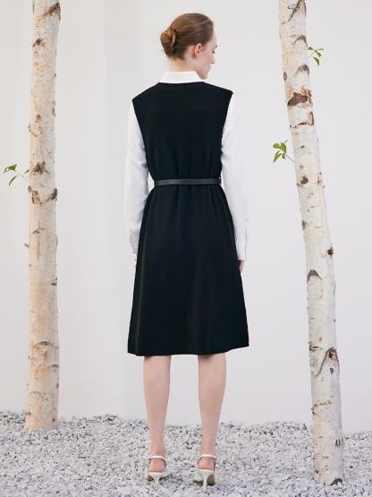 Black Vest Dress And White Shirt Dress Two-Piece Set
