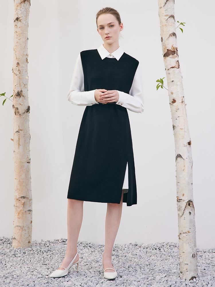 Black Vest Dress And White Shirt Dress Two-Piece Set